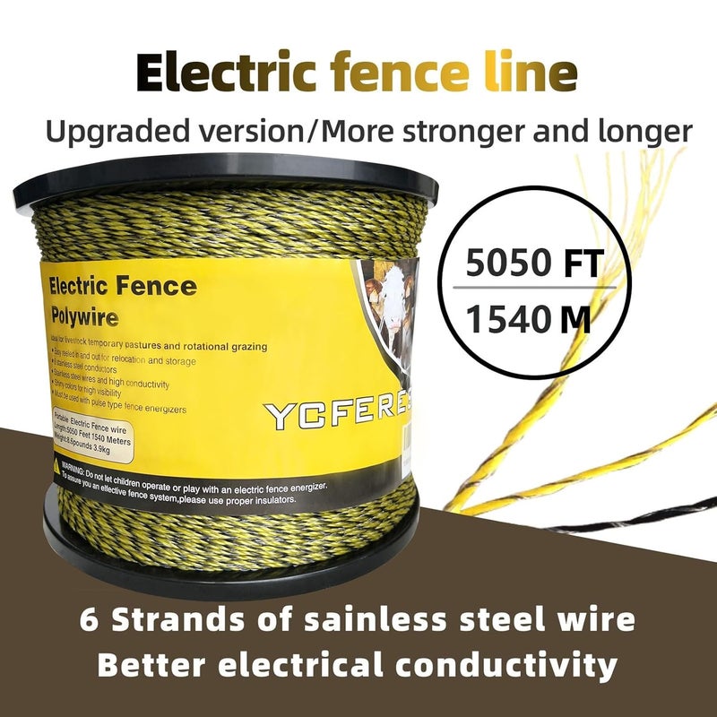 YCFERESY Upgraded Electric Fence Polywire 5050 Feet 1540 Meters, 6 Stainless Steel Strands for Reliable Conductivity and Rust Resistance, Portable Electric Fencing,UV, Rust Resistant - Image 2